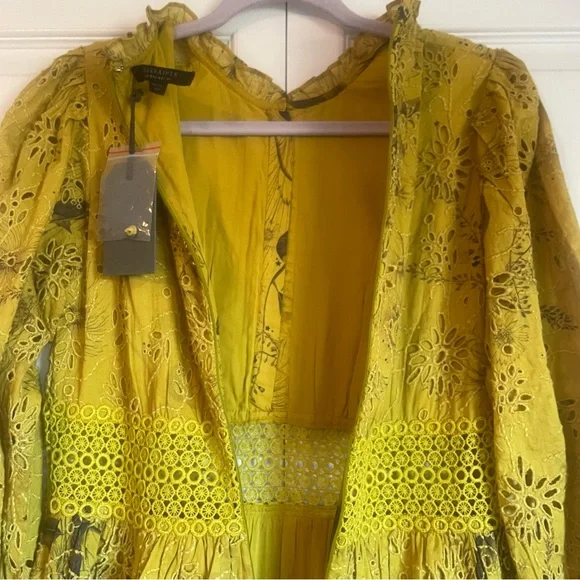 NWT ALLSAINTS Women’s Sia Demoir Broderie Dress Olive - US4 - Picture 10 of 13